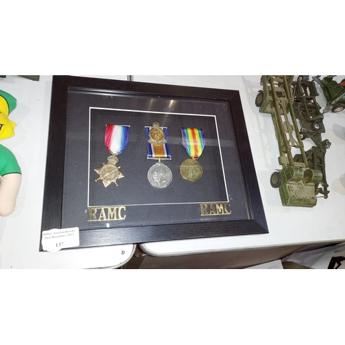 137 - Original Framed WW1 Medal Trio Awarded To Bertram Large/Larke, Service Number 45348. With Spelling E... 