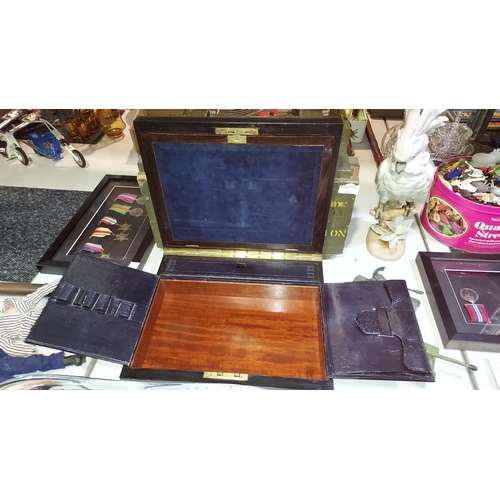 154 - Mahogany Writing Slope Painted Black With Bramah Lock And Key. Internal Leather Bound With Velvet To... 