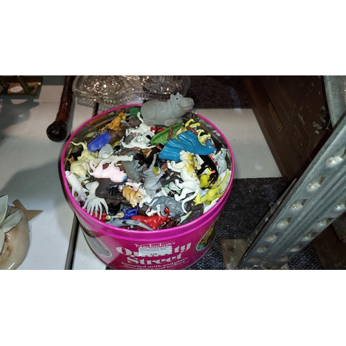 158 - Tin Of Vintage Plastic Animals, Some Britains