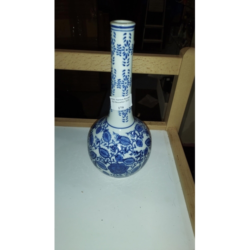 179 - Oriental Blue And White Bud Vase With Mark To Base