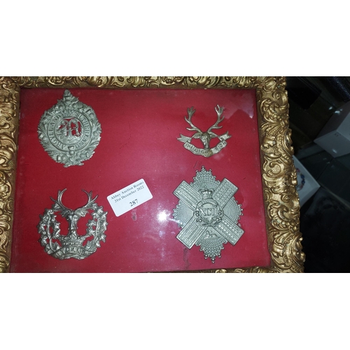 287 - 4 Scots Regiment Framed Cap Badges