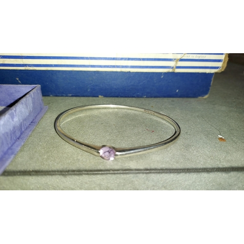 326 - Silver Bangle With Amethyst Stone