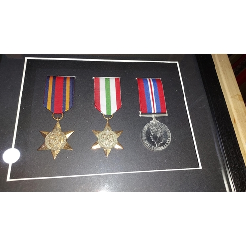 10 - Original Framed Set Of 3 WW2 Medals, Burma Star, Italian Star Plus 1939-45 War Medal