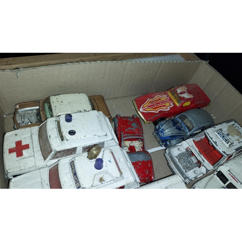 32 - Box Of Dinky And Corgi Diecast Vehicles, Mostly Police And Ambulances