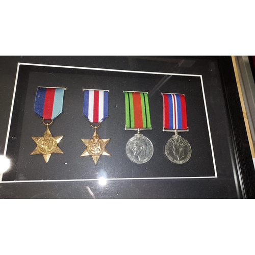 46 - Original Framed Set Of 4 WW2 Medals, 1939-45 Star, French & German Star, Defence Medal Plus War Meda... 