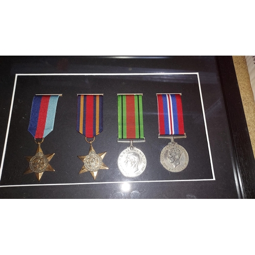 52 - Original Framed Set Of 4 WW2 Medals, 1939-45 Star, Burma Star, Defence Medal And War Medal