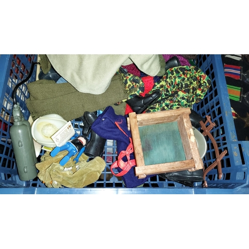 89 - Crate Of Action Men Accessories Including Helmets, Flippers And Home Made Sleeping Bags