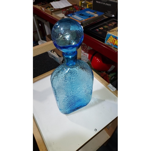 92 - Large Blue 1960/70s Italian Blenko Style Bottle, Slight Firing Fault To Stopper