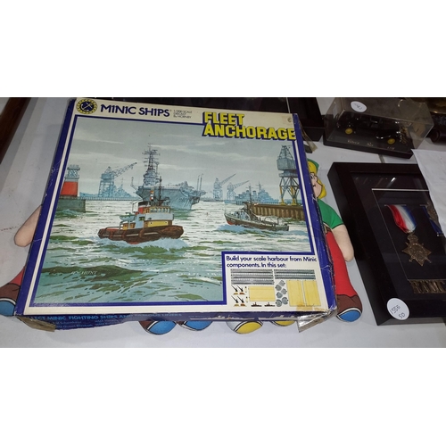 117 - Minic Ships Model Kit Scale 1:200 Scale Diecast By Hornby, Fleet Anchorage. Missing 1 Tug. In Origin... 