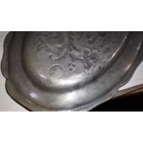 120 - 2 French Pewter Dragon Dishes