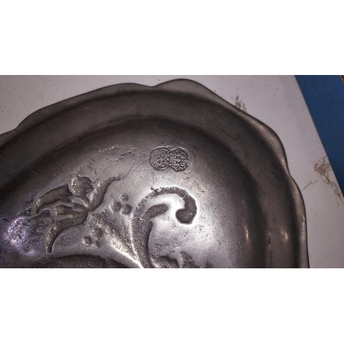 120 - 2 French Pewter Dragon Dishes