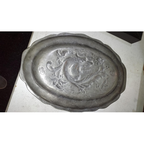 120 - 2 French Pewter Dragon Dishes