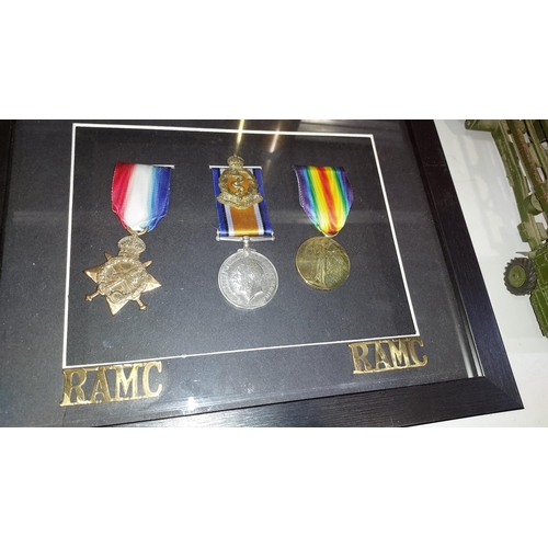 137 - Original Framed WW1 Medal Trio Awarded To Bertram Large/Larke, Service Number 45348. With Spelling E... 