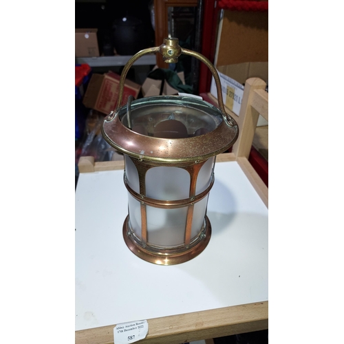 236 - Copper Oxidised And Vaseline Glass Lantern C.1900 15