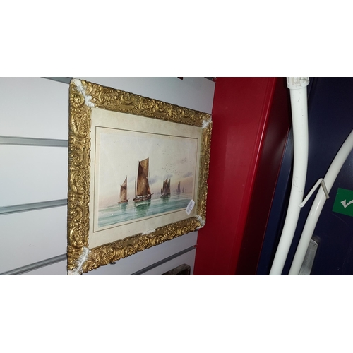 116 - Framed Watercolour Of Boating Scene. Signed. Frame Has Been Repaired