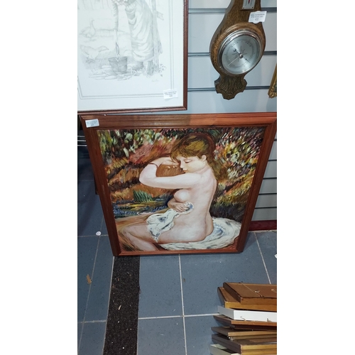 124 - Framed Oil On Canvas Of Semi Naked Lady Bathing 60X70Cm