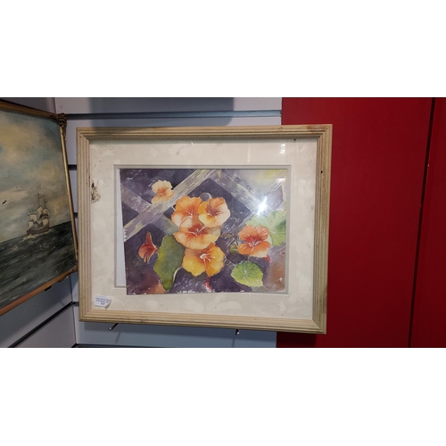 127 - Framed Watercolour Of Flowers