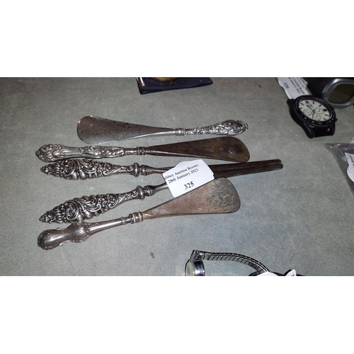 325 - 3 Silver Handed Shoe Horns & Pair Of Glove Stretchers