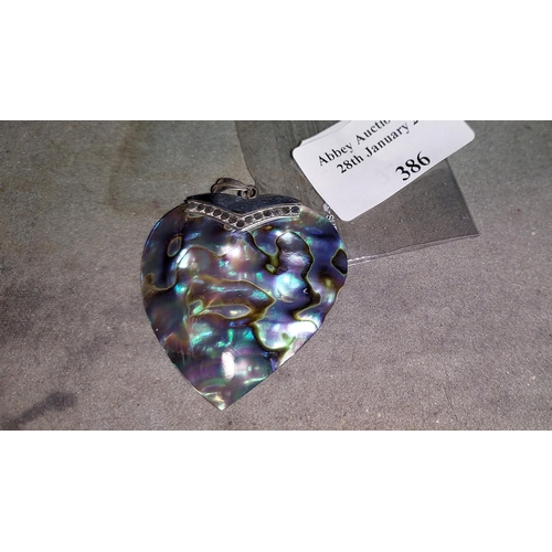 386 - Silver Heart Shaped Abalone Pendant