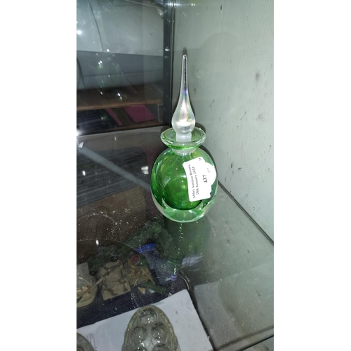 437 - Small Green Glass Scent Bottle