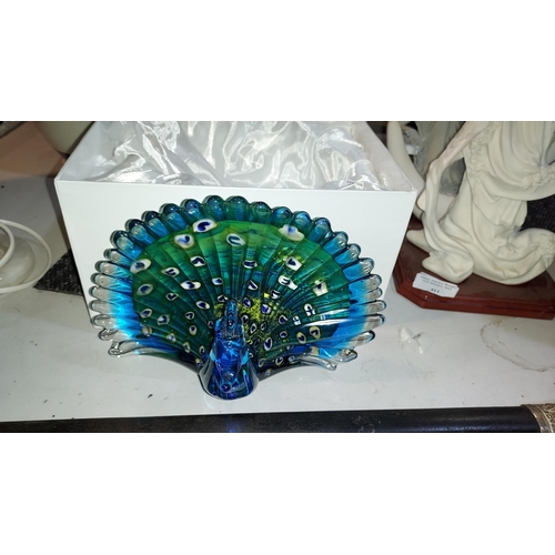 438 - Boxed Glass Peacock By Objets D'Art By Juliana