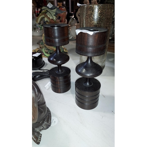 469 - Pair Of Ebony Candlesticks