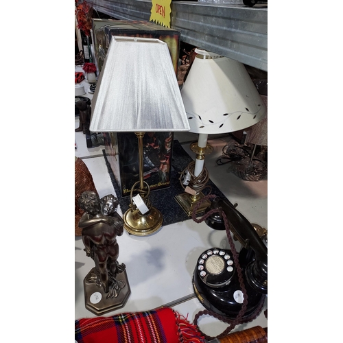 488 - 2 Brass Table Lamps With Shades