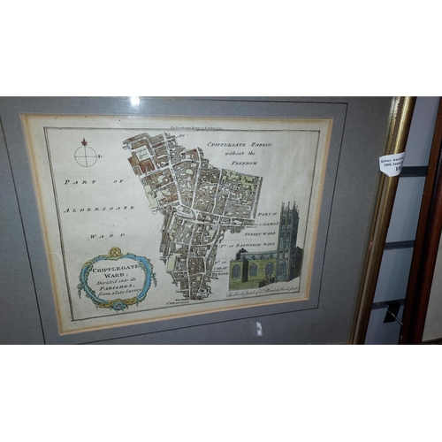 107 - Framed 1772 Hand Coloured Map Of Cripplegate Ward City Of London Divided Into It'S Parishes By Thoma... 