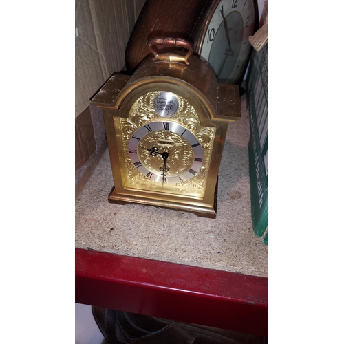 639 - Box Of Clocks, Including Heavy Brass Tempus Fugit Swiza Clock And Smiths Mantle Clock