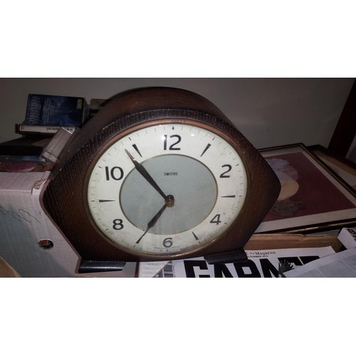 639 - Box Of Clocks, Including Heavy Brass Tempus Fugit Swiza Clock And Smiths Mantle Clock