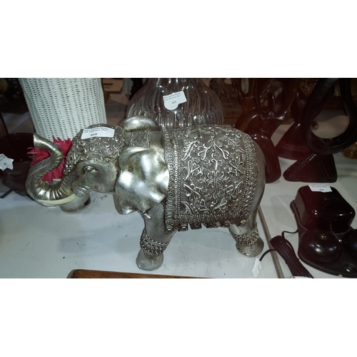 460 - Large Silver Coloured Resin Decorative Elephant