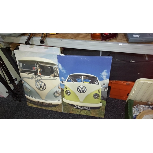 736 - 4 Prints On Canvases Of Volkswagen Camper Vans