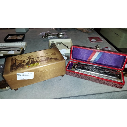 271 - Super Chromonica Hohner Harmonica In Original Box Plus Wooden Music Box Decorated With Liechtenstein