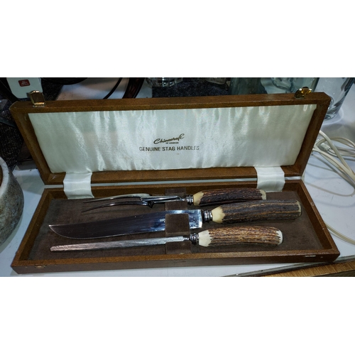 413 - Vintage Cased Horn Carving Set