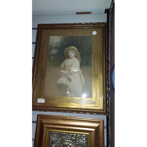 556 - Victorian Framed Picture Of Girl With A Rabbit