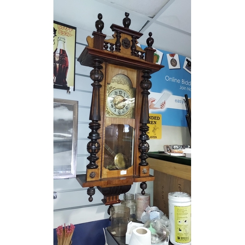 562 - Large Vienna Regulator Clock With Key And Pendulum