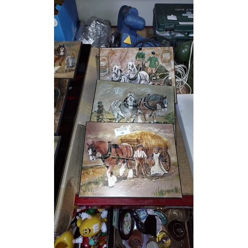 137 - 6 Decorative Shire Horse Scenes For Hanging