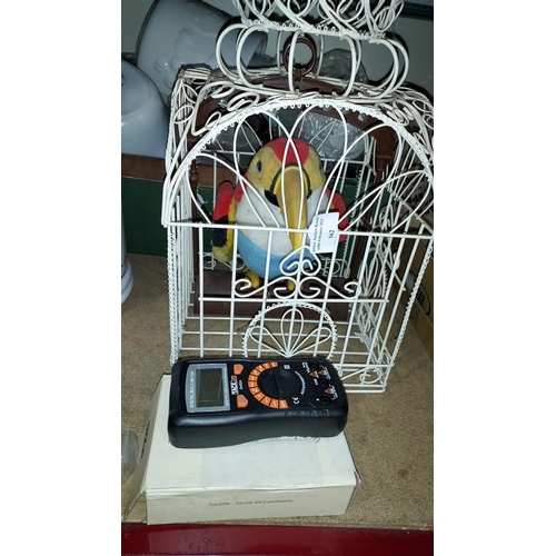 162 - Talking Toy Parrot Battery Operated (Batteries Not Included ) Plus Cream Metal Decorative Cage