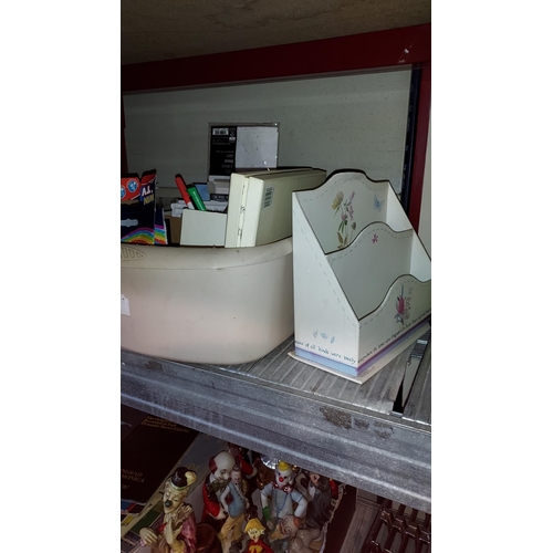 603 - Washing Bowl Of Stationary Items Plus A Letter Rack