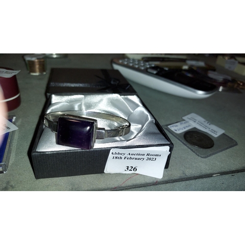 382 - Silver Bangle With Amethyst Stone