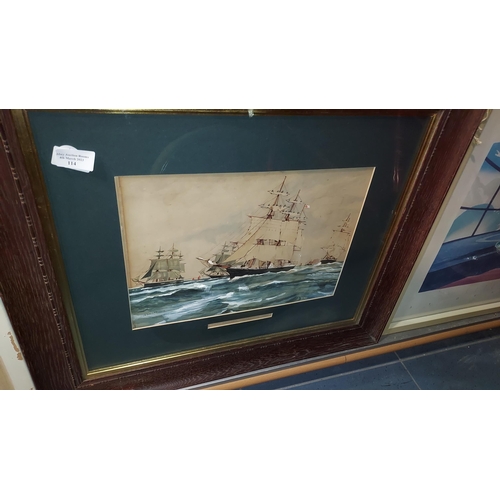 114 - Framed Watercolour Called The Sailing Squadron By J E Hailey 1905