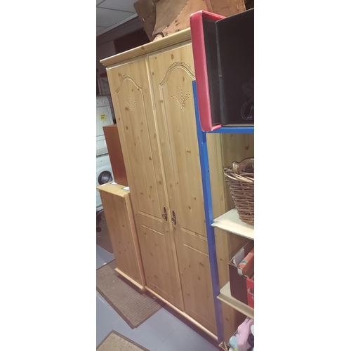 86 - Pine Effect Wardrobe With Matching Drawers Drawer Runners Need Attention