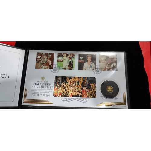 390 - Queen Elizabeth 11 Longest Reigning Monarch Solid 9Ct Gold Coin Cover Limited Edition 499, Proof Coi... 