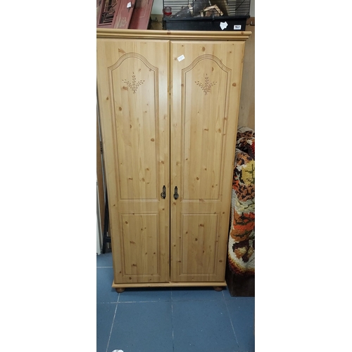 33 - Pine Effect Wardrobe With Matching Drawers Drawer Runners Need Attention