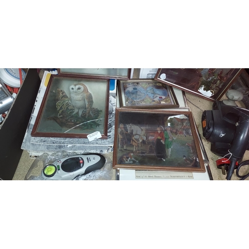 248 - Selection Of Shiny Framed Pictures, 1 With Broken Glass