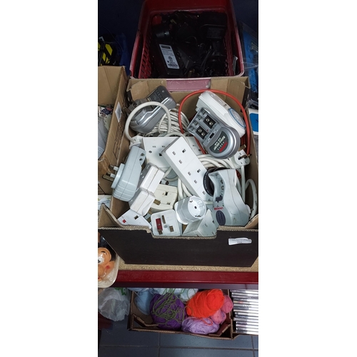 260 - Box Of Extension Leads And Battery Chargers