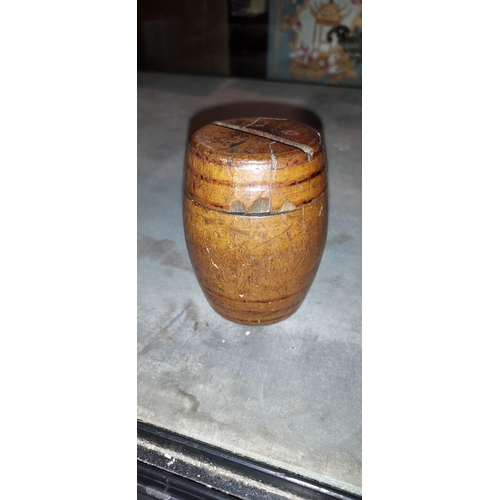 366 - Wooden Barrel Shape Money Box