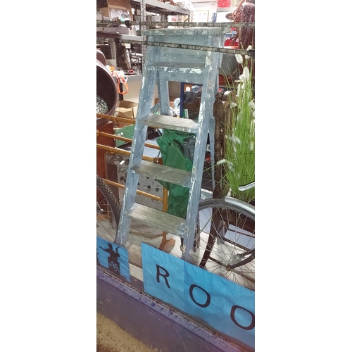 45 - Vintage Blue/Grey Wooden Painted Step Ladders