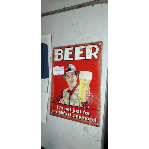 451 - Small Tin Plate Beer Advertising Sign