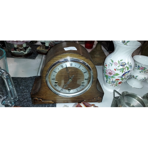 452 - Wooden Chiming Mantle Clock With Pendulum No Key